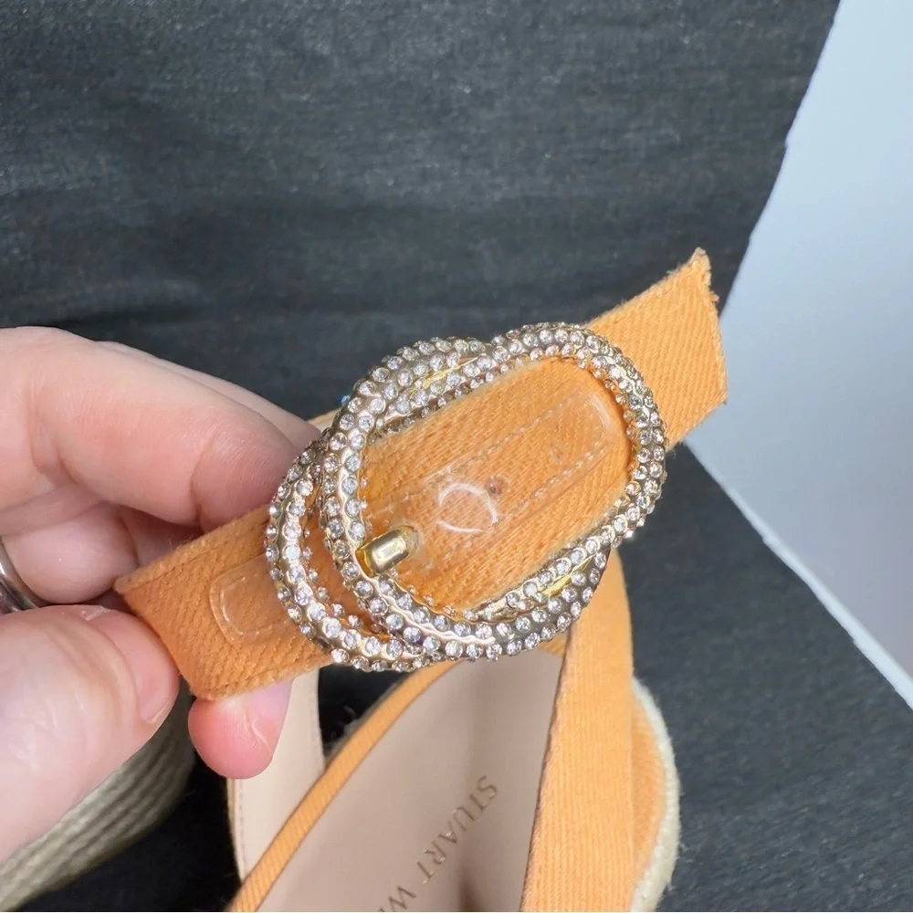 Stuart Weitzman - Orange Espadrille Crystal Strap Wedges - Size US 8.5